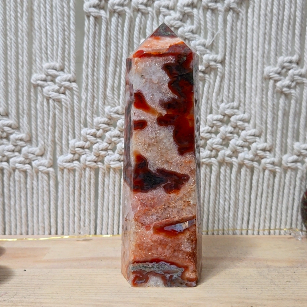 Moss Agate with Carnelian Tower rare